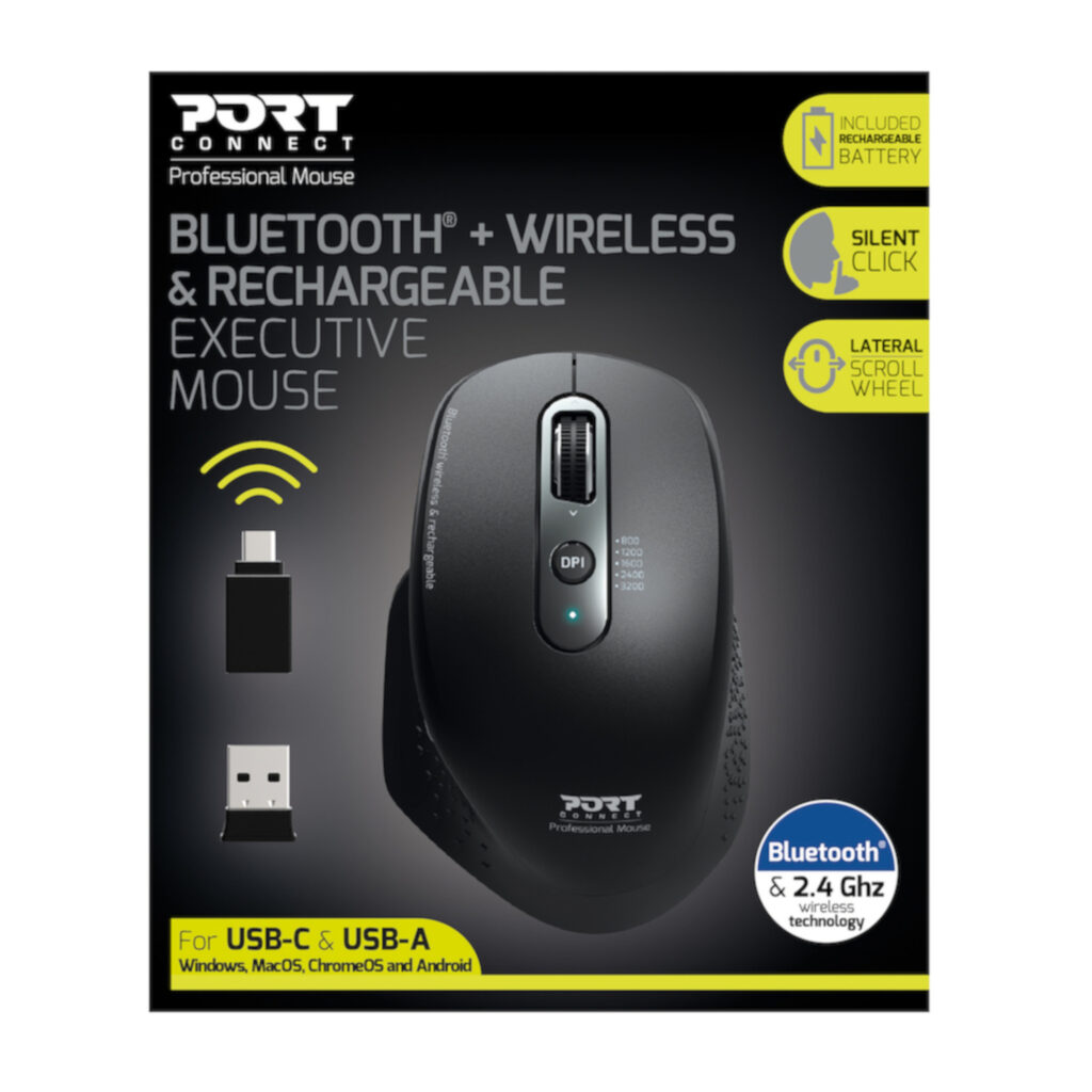 Port Connect Bluetooth Wireless & Rechargeable Executive Mouse – Black - Image 4
