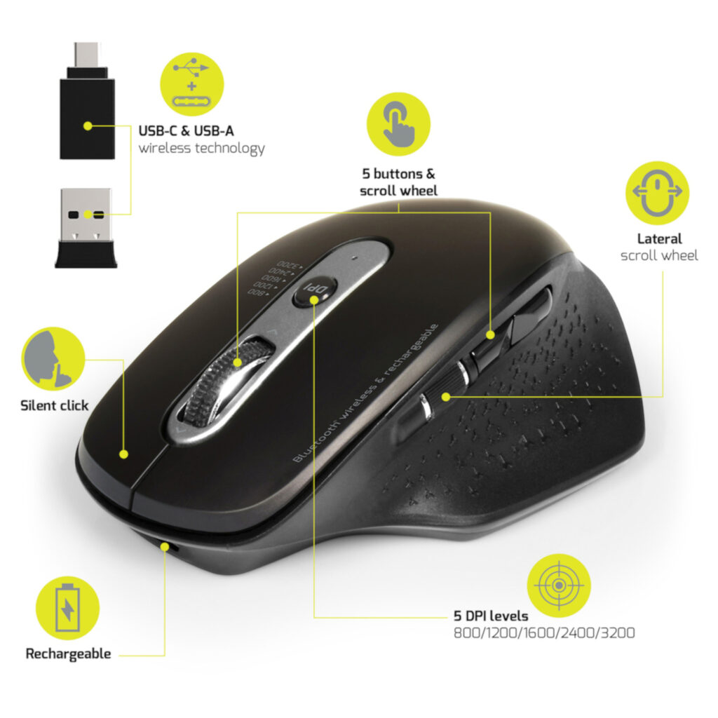 Port Connect Bluetooth Wireless & Rechargeable Executive Mouse – Black - Image 3