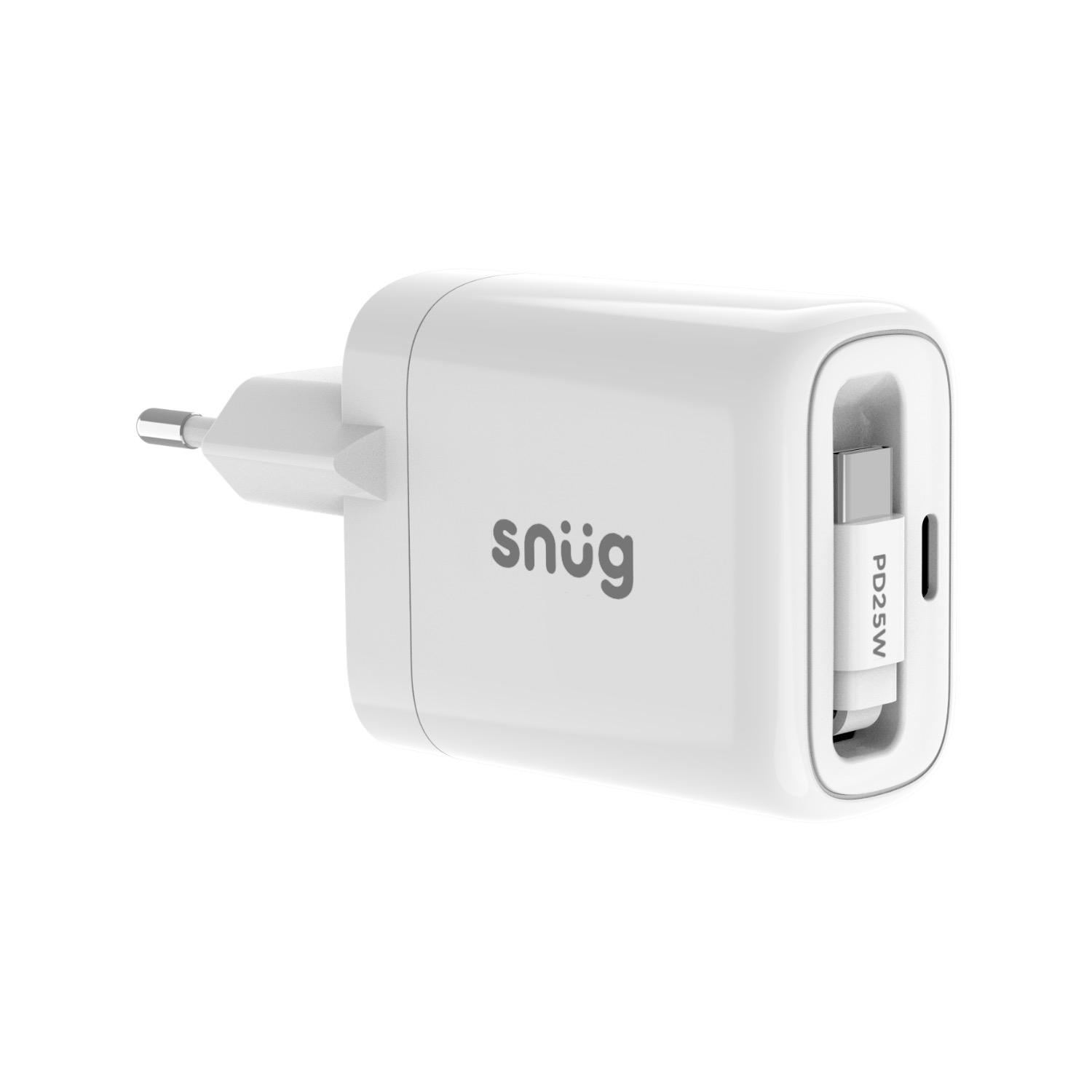 Snug 1 Port PD Charger With Retractable Cable – 25W – White - Image 3