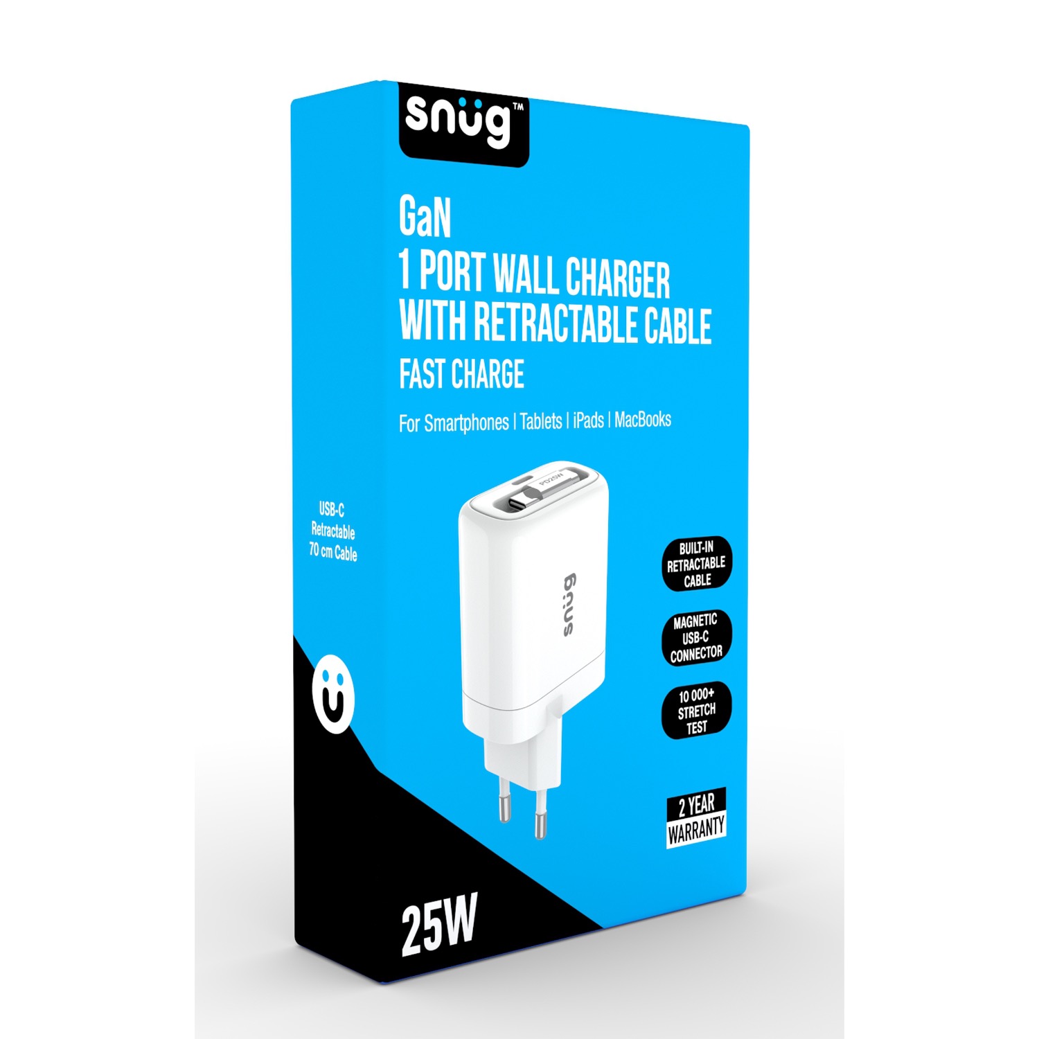 Snug 1 Port PD Charger With Retractable Cable – 25W – White - Image 5