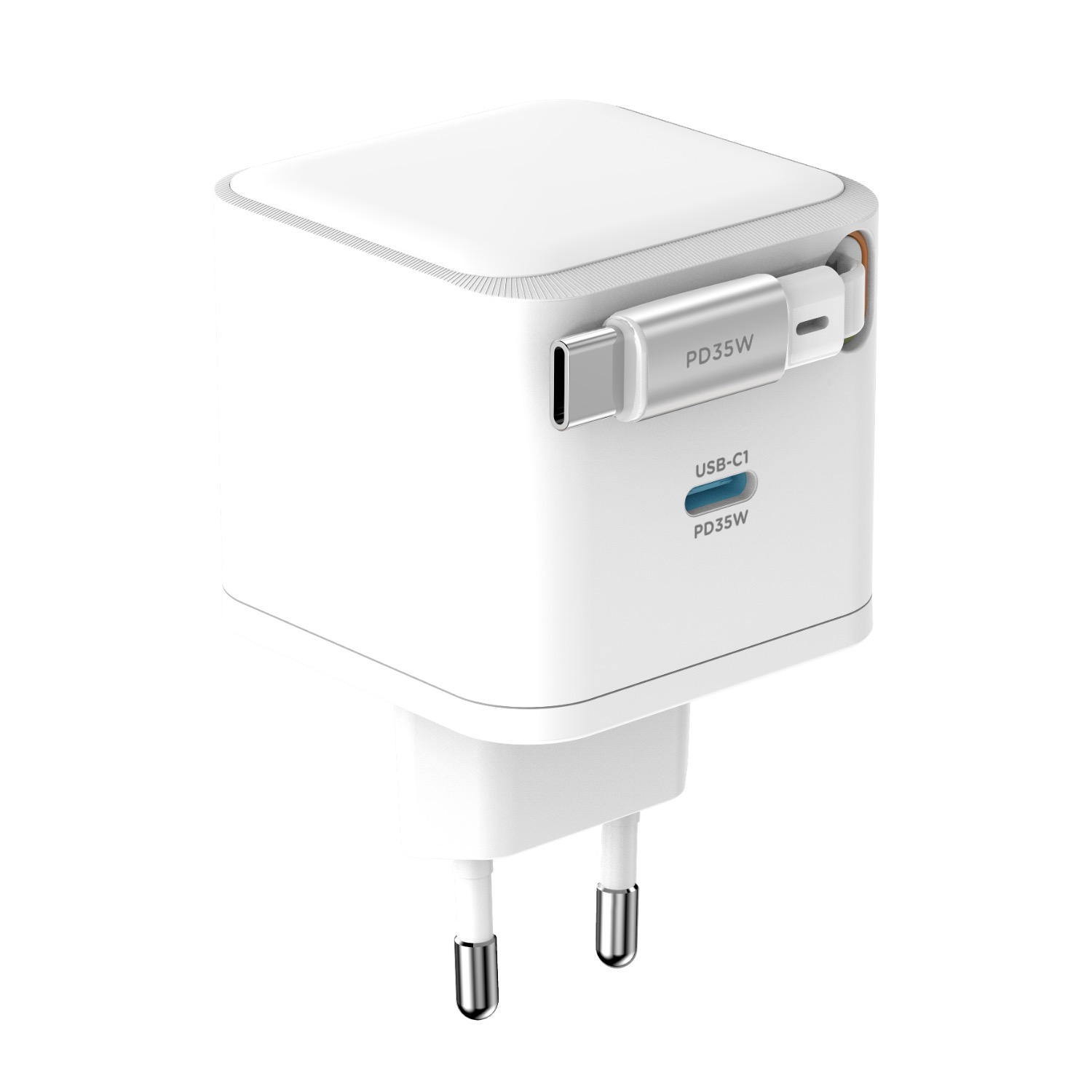 Snug 1 Port PD Charger With Retractable Cable – 35W – White