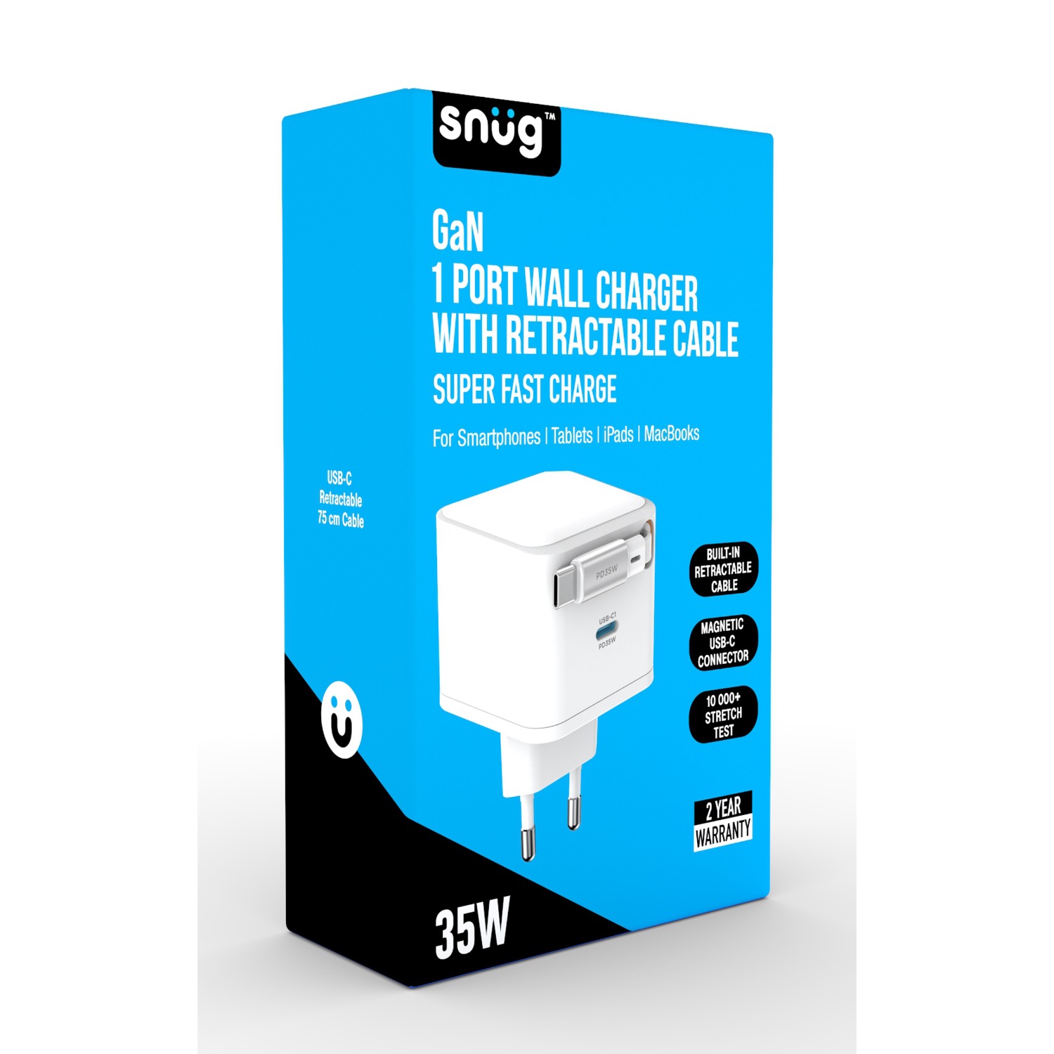 Snug 1 Port PD Charger With Retractable Cable – 35W – White - Image 5