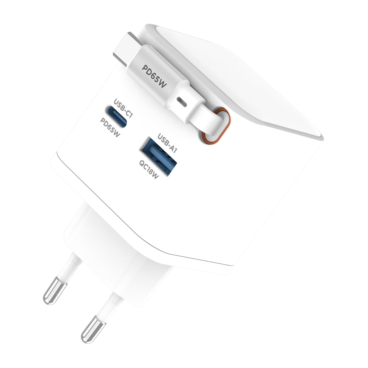 Snug 2 Port PD/USB Charger With Retractable Cable – 65W – White - Image 2