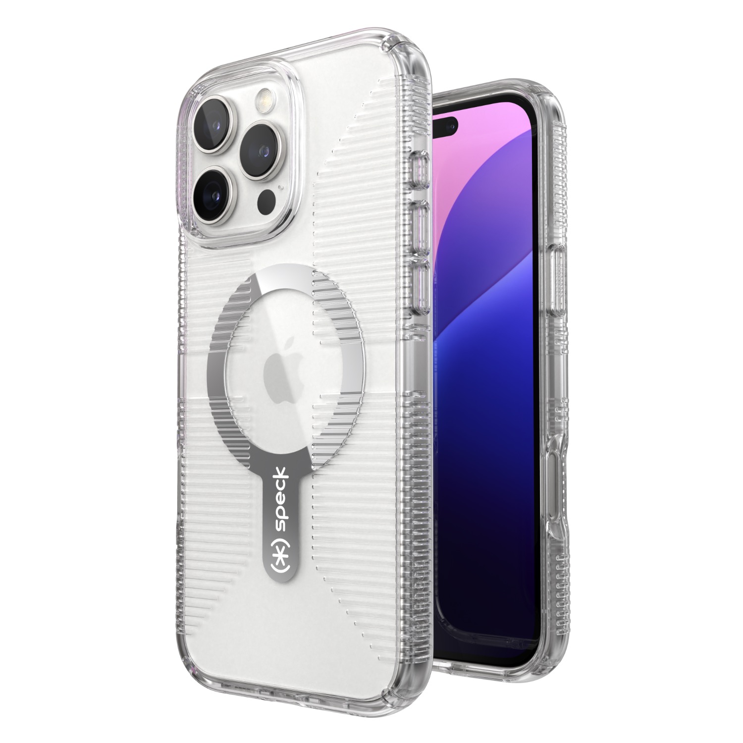 Speck Gemshell Grip MagSafe Case – Apple iPhone 16 Pro Max – Clear & Chrome - Image 3