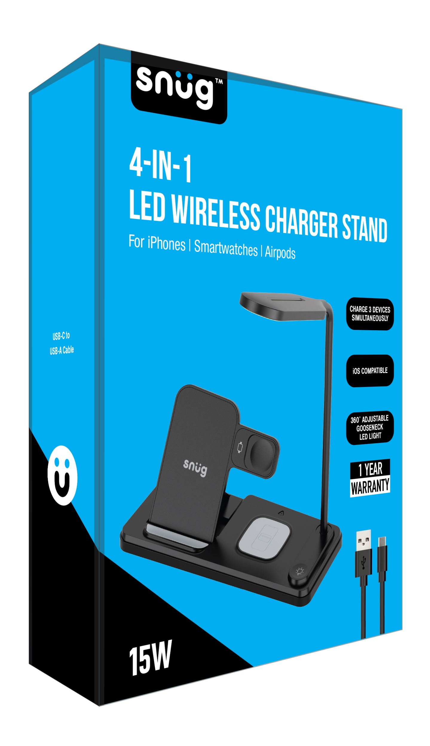 Snug Wireless 4-In-1 LED Lamp Charger 15W – Black - Image 3