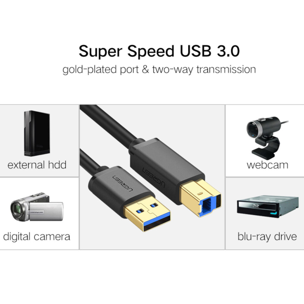 UGREEN US210 USB-A Printer Cable 2M – Black - Image 3